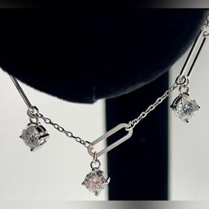 Moissanite 1.5 ctw Adjustable 6” to 7” Paperclip Link 925 Silver Bracelet